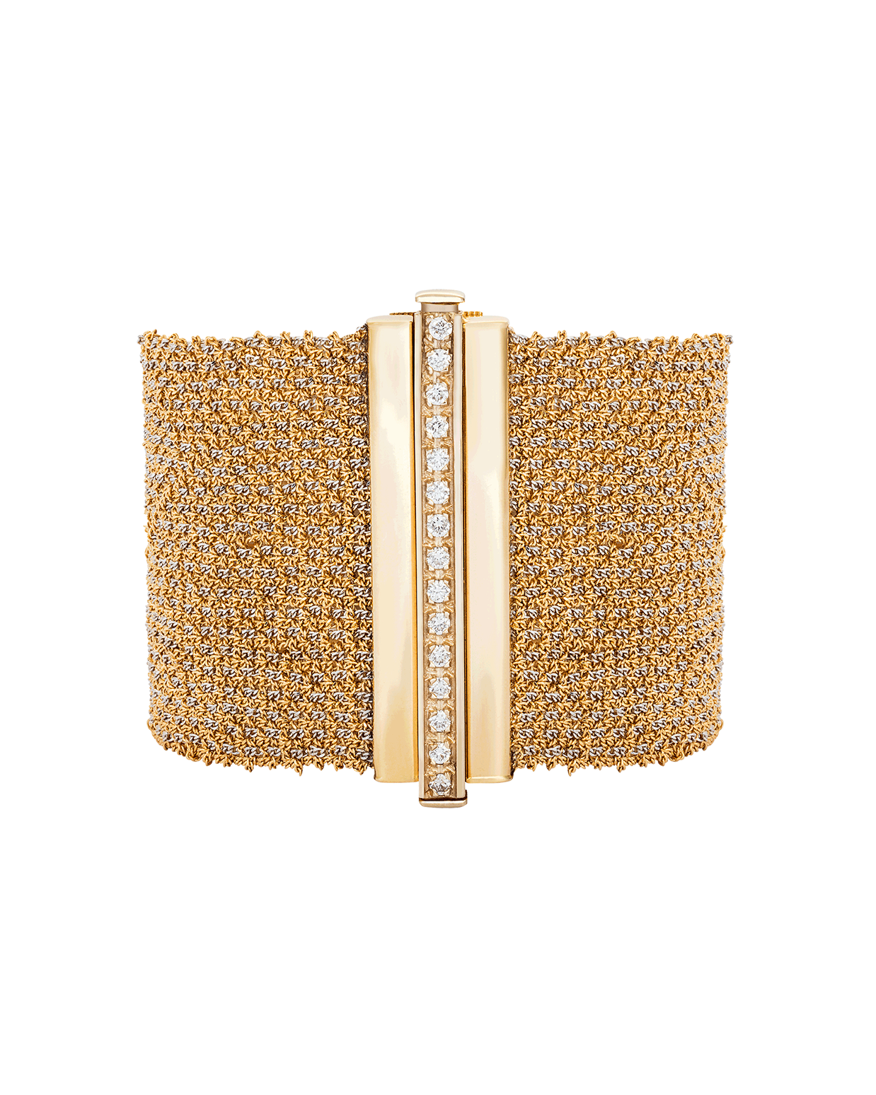 All Gold Woven Bracelet with Diamond Clasp | Carolina Bucci