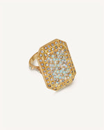 18k yellow gold emerald cut opal pavé ring