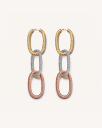 18k yellow, white and rose florentine frosted finish gold 1885 grande links earrings on white background