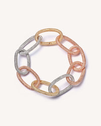 18k yellow, white and rose gold florentine frosted finish 1885 grande links bracelet on a white background