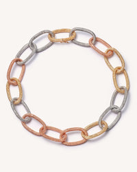 18k yellow, white and rose florentine frosted finish gold 1885 grande links short necklace on white background