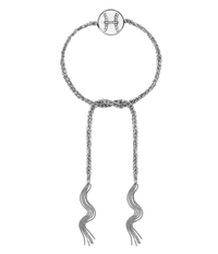 18k white gold diamond-cut chain, hand braided with grey silk, and a pavé grey diamond incrusted pisces zodiac symbol on a mother of pearl medallion on a white background