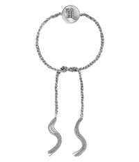 18k white gold diamond-cut chain, hand braided with grey silk, and a pavé grey diamond incrusted scorpio zodiac symbol on a mother of pearl medallion on a white background