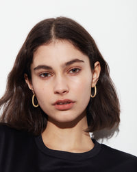 18k yellow florentine frosted finish gold 1885 grande links earrings styled on model