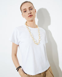 18k yellow gold florentine frosted finish 1885 grande links necklace styled with 18k black gold kiss bracelets