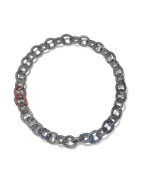 18k florentine frosted finish black gold 40cm 1885 links necklace with a set of pavé links on white background