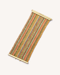 18k yellow gold 6cm rainbow striped woven bracelet on white background