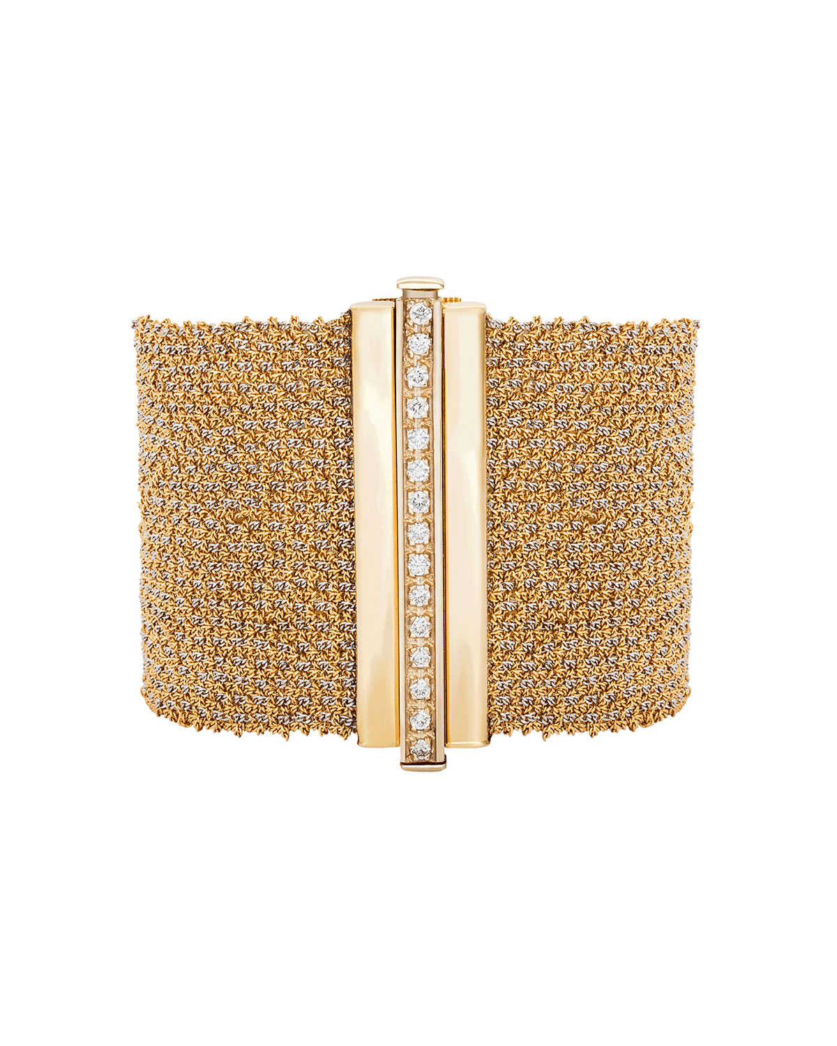 All Gold Woven Bracelet with Diamond Clasp | Carolina Bucci