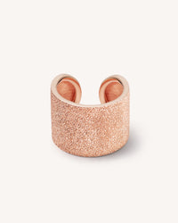 18k rose florentine frosted finish gold cuff ring on white background