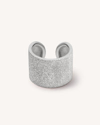 18k white florentine frosted finish gold cuff ring on white background