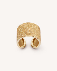 18k yellow florentine frosted finish gold cuff ring on white background