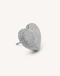 18k white forte got lucky florentine frosted finish gold cuore single earring on white background