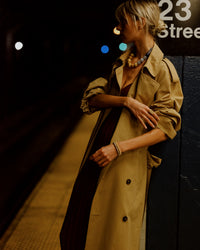 18k white and yellow gold Kiss bracelet on modelled with east village downtown necklace 
