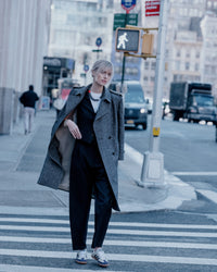 Tribeca downtown necklace styled with trench coat