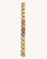 18k Gold EveryDay Bracelet with Patinato segments, multicoloured precious stones pavé, Shown laid flat on white background