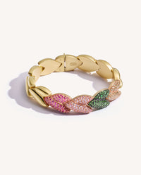 18k Gold EveryDay Bracelet with Patinato segments, multicoloured precious stones pavé, on white background
