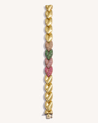 18k Gold EveryDay Bracelet with Patinato segments, multicoloured precious stones pavé, Shown laid flat on white background