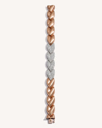 18k Pink Gold EveryDay bracelet with Patinato segments, White Diamond pavé segments, shown laid flat on white background