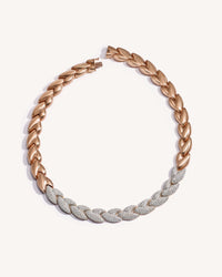 18k Pink Gold EveryDay necklace with Patinato segments, White Diamond pavé segments, on white background