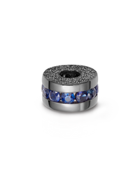 18k florentine frosted finish black gold forte beads blue sapphire precious bead including dark blue sapphires on white background