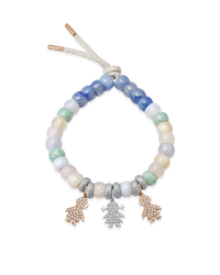 forte beads bracelet with 18k white florentine frosted finish gold bead with mini pavé diamond bambini pendants on white background
