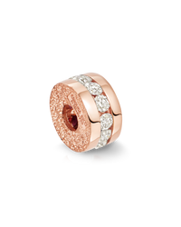 18k rose florentine frosted finish gold forte bead precious beads with champagne diamonds on white background