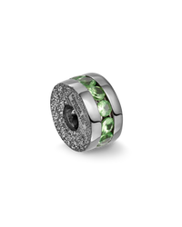 18k black florentine frosted finish gold precious bead with green tsavorite on white background