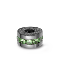 18k black florentine frosted finish gold precious bead with green tsavorite on white background