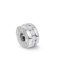 18k white florentine frosted finish gold forte bead precious bead with white diamond on white background