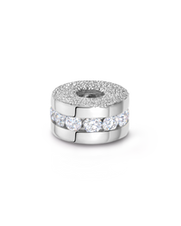 18k white florentine frosted finish gold forte bead precious bead with white diamond on white background