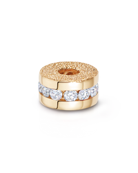 18k yellow florentine frosted finish gold precious forte bead with white diamonds on white background