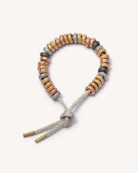 18k florentine frosted finish gold bead forte beads bracelet with 14 yellow, 12 rose, 6 white and 3 black gold beads on white background