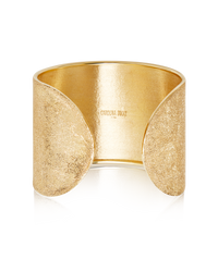 interior of 18k yellow florentine frosted finish yellow gold 5cm cuff bracelet on white background