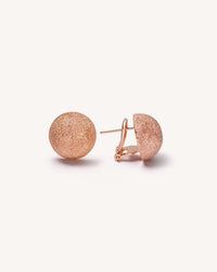 18k rose florentine frosted finish gold button studs with clip on white background