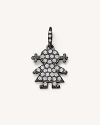 18k black gold and white diamond mini baby girl pendant on white background