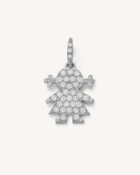 18k white gold and white diamond mini baby girl pendant on white background