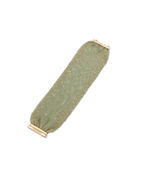 18K yellow gold and silk 5 cm woven bracelet on white background