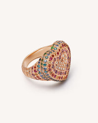 Rainbow Pavé Cuore Ring 18k Pink Gold