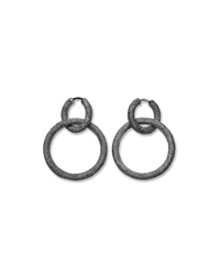 18k black gold florentine frosted finish round huggies earrings with two small 18k black gold 1885 round links