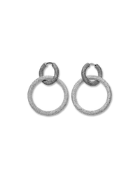 18k black gold florentine frosted finish round huggies earrings with two small 18k white gold 1885 round links