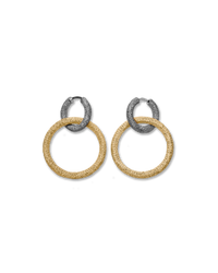 18k black gold florentine frosted finish round huggies earrings with two small 18k yellow gold 1885 round links