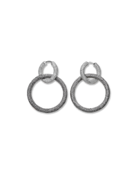 18k white gold florentine frosted finish round huggies earrings with two small 18k black gold 1885 round links
