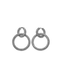 18k white gold florentine frosted finish round huggies earrings with two small 18k white gold 1885 round links