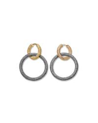 18k yellow gold florentine frosted finish round huggies earrings with two small 18k black gold 1885 round links
