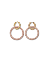 18k yellow gold florentine frosted finish round huggies earrings with two small 18k rose gold 1885 round links