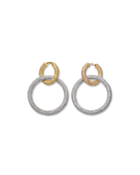 18k yellow gold florentine frosted finish round huggies earrings with two small 18k white gold 1885 round links