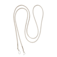 Moon lurex glass cord with 18k white gold tips on white background