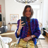 Leandra forte beads bracelet with sun lurex tie cord with 18k yellow gold caps modelled.