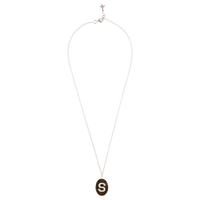zoomed out 18k white gold 60cm extra small rollὸ chain with labradorite pavé initial pendant on white background