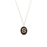 18k white gold 60cm extra small rollὸ chain with labradorite pavé initial pendant on white background